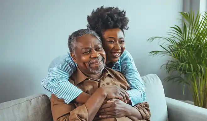 senior couple hugging